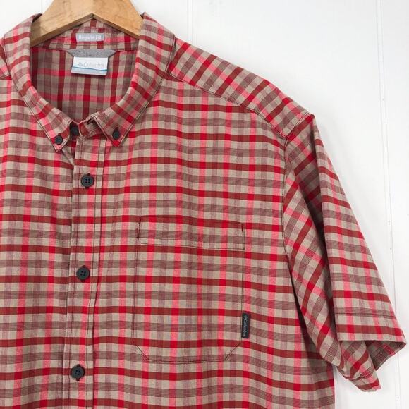 Columbia Short Sleeve Button Down Shirt Plaid Mens Size XL Red & Tan Regular Fit - Picture 3 of 15